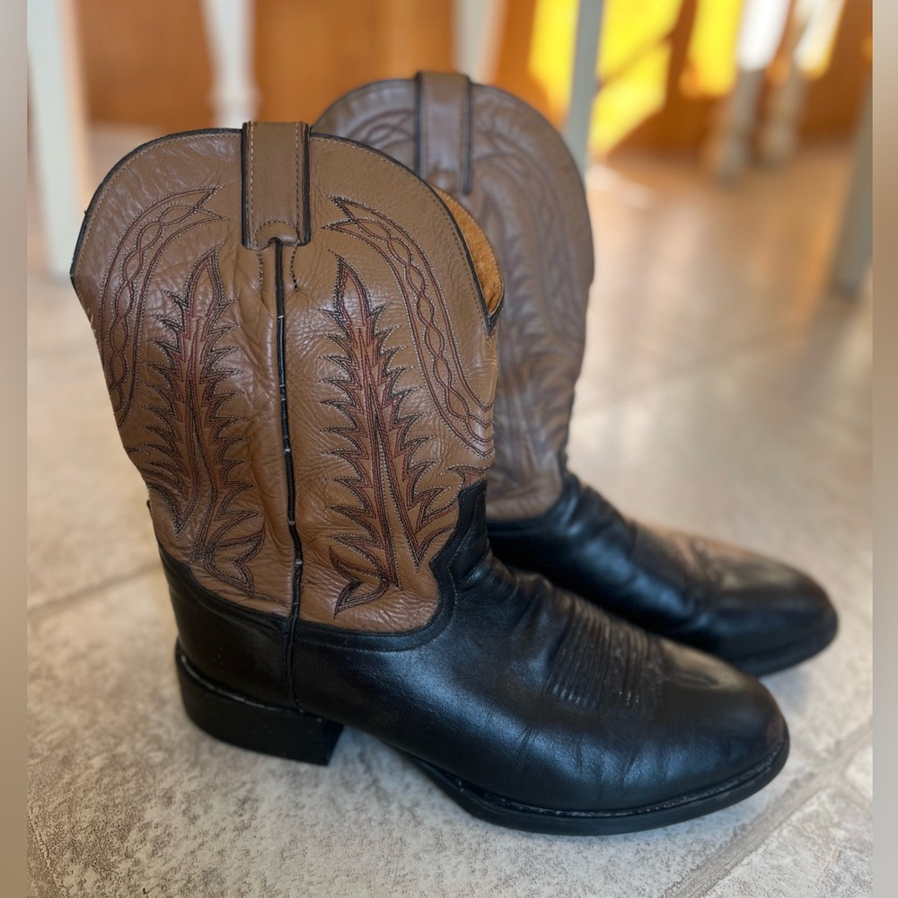 Tony Lama Cowboy Boots | Black & Tan Leather | Size ~10.5 Men’s | Western Rodeo - Picture 13 of 15